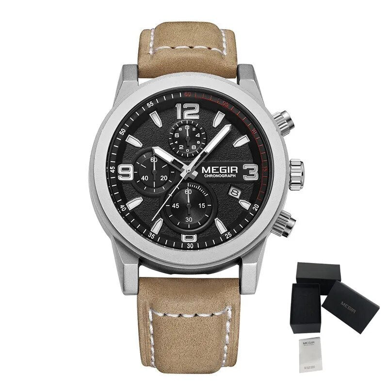 MEGIR Original Brand Luxury Watch Men's Sport Watches Leather Strap Watch Quartz Wristwatches Luminous Casual Relogio Masculino-12