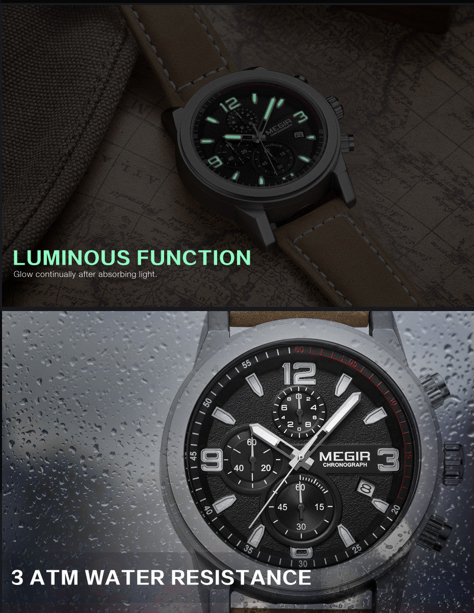 MEGIR Original Brand Luxury Watch Men's Sport Watches Leather Strap Watch Quartz Wristwatches Luminous Casual Relogio Masculino-11