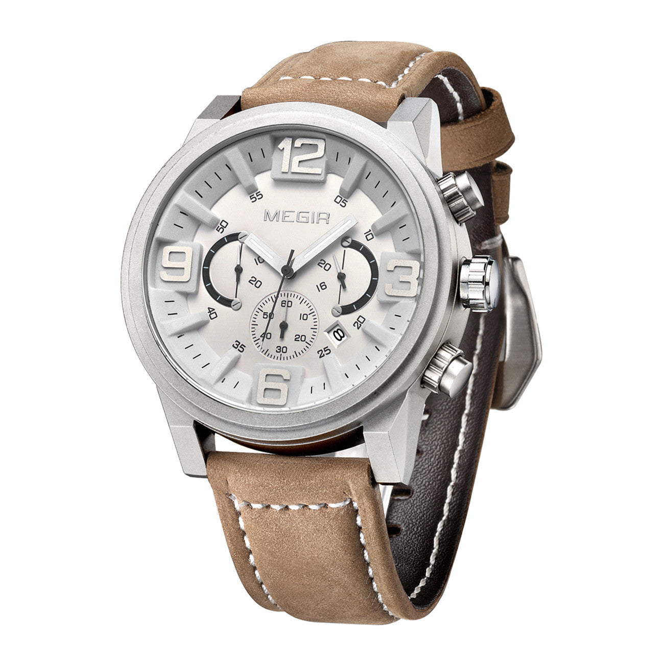 MEGIR Luxury Men's Watch Fashion Simple Casual Sports Watches for Mens Leather Strap Waterproof Quartz Chronograph Clock 3010-6
