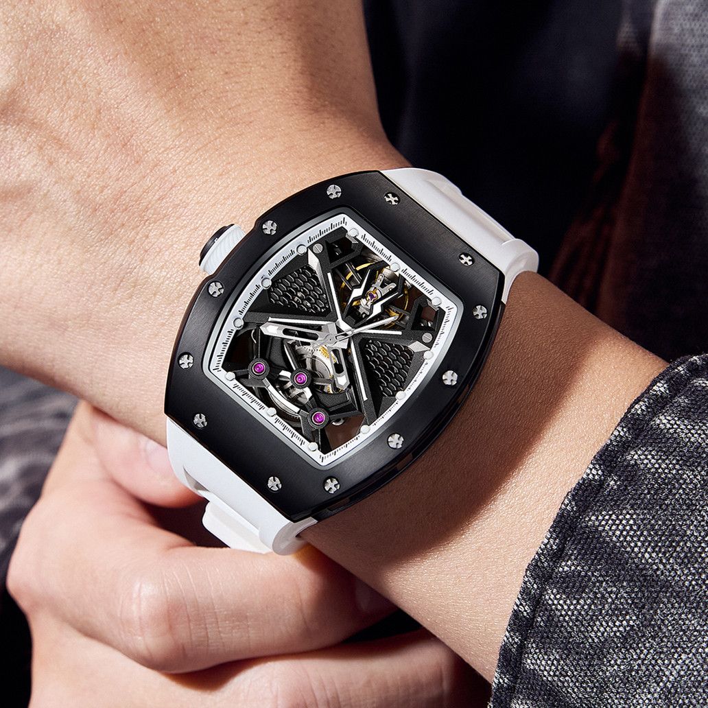 New Hollow Out Dial Men Mechanical Watch Fashion Stainless Steel Automatic Wristwatch Waterproof Watch Clock Montre Homme 9190-5-2
