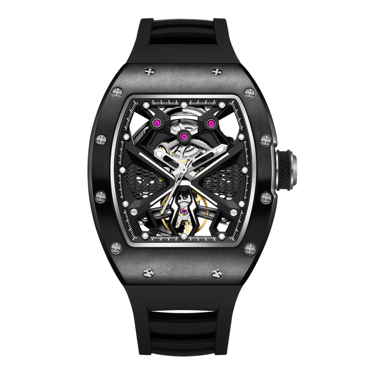 New Hollow Out Dial Men Mechanical Watch Fashion Stainless Steel Automatic Wristwatch Waterproof Watch Clock Montre Homme 9190-5-9