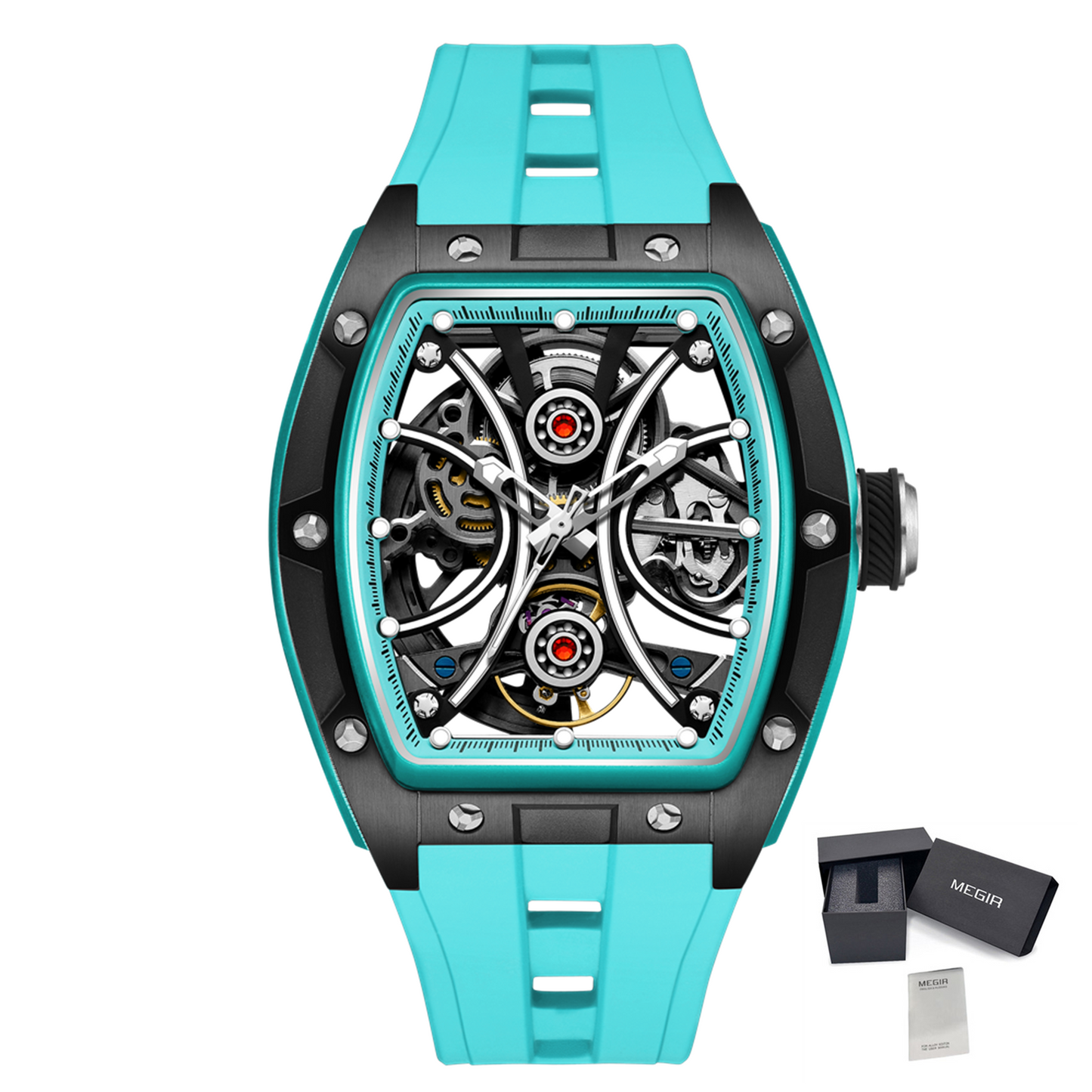 New Men's Sports Watch Fashion Automatic Mechanical Movement Watches Skeleton Luminous Waterproof Business Wristwatches 9198-4-19