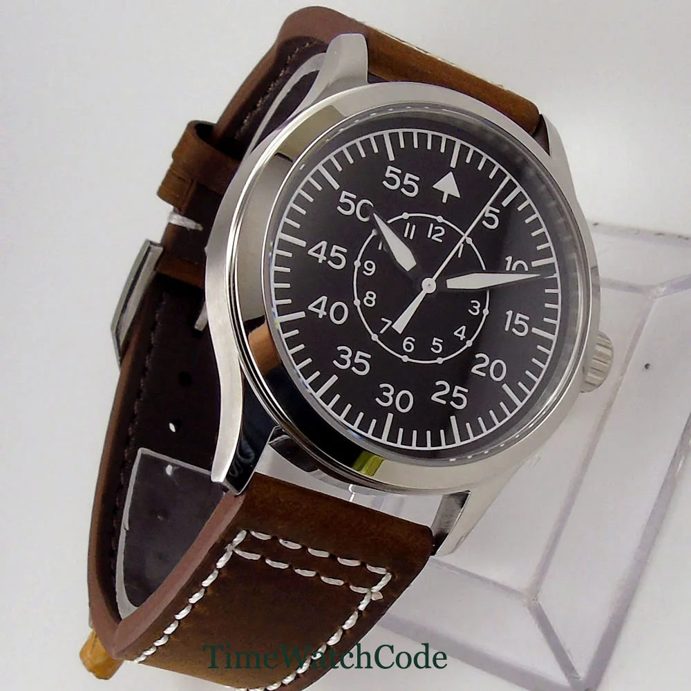 Aviator Men's Automatic Watch Pilot 42mm Sapphire Crystal Silver/PVD Case Miyota8215 NH35AA Movement Luminous Black Dial