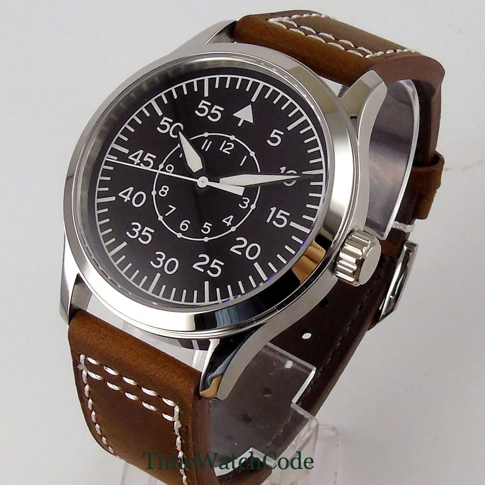 Aviator Men's Automatic Watch Pilot 42mm Sapphire Crystal Silver/PVD Case Miyota8215 NH35AA Movement Luminous Black Dial