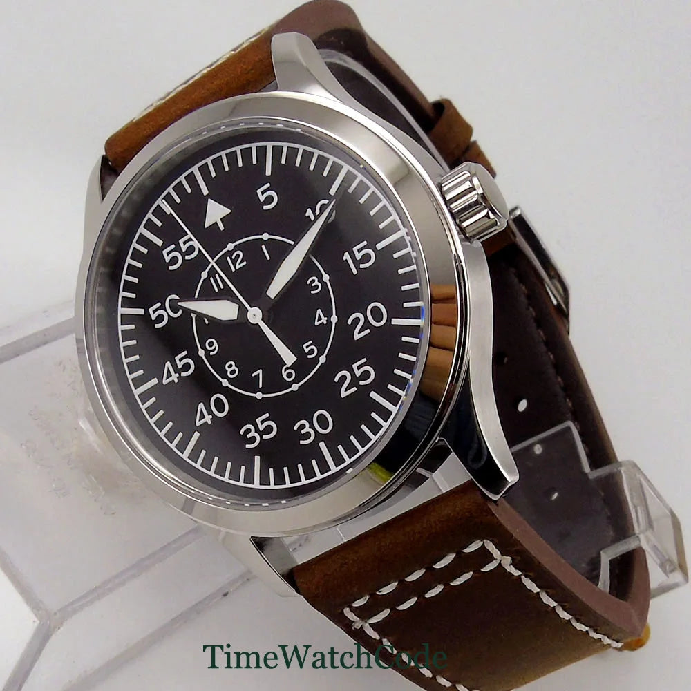 Aviator Men's Automatic Watch Pilot 42mm Sapphire Crystal Silver/PVD Case Miyota8215 NH35AA Movement Luminous Black Dial