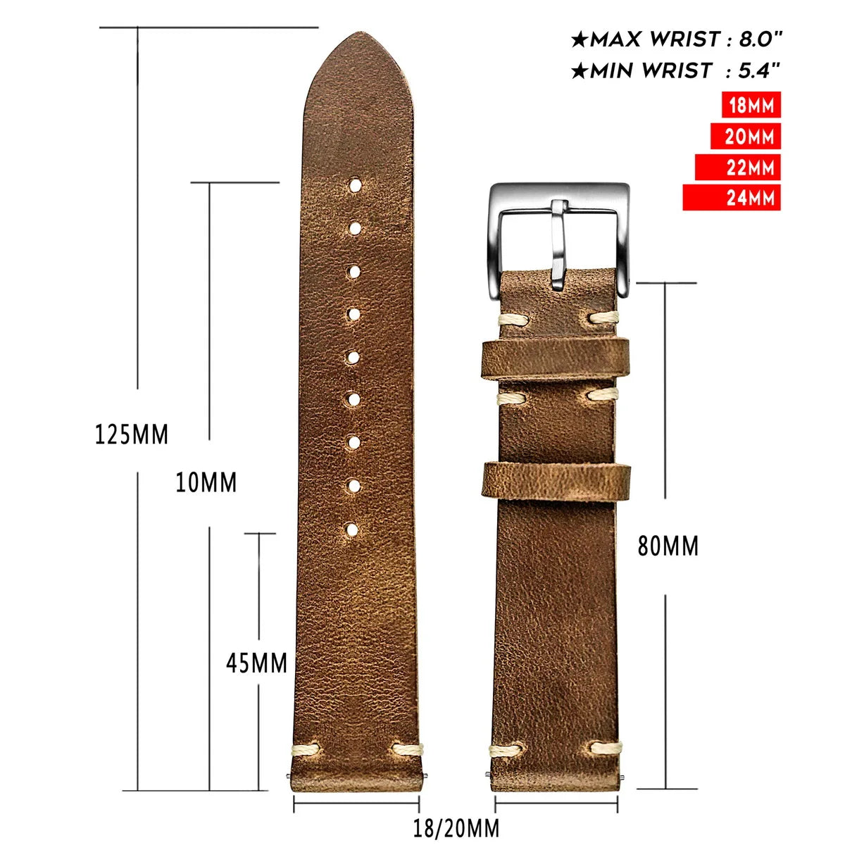 100% Genuine Leather Watch Bands With Quick Release Horween CXL Cowhide Vintage Wrist Strap For Men 22mm18mm19mm20mm