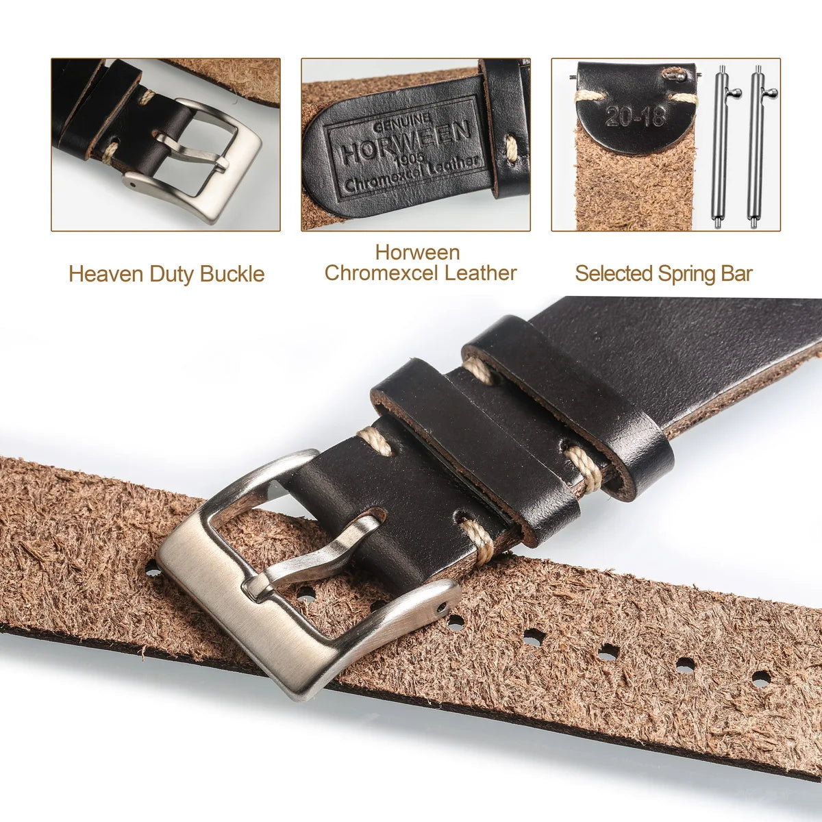 100% Genuine Leather Watch Bands With Quick Release Horween CXL Cowhide Vintage Wrist Strap For Men 22mm18mm19mm20mm