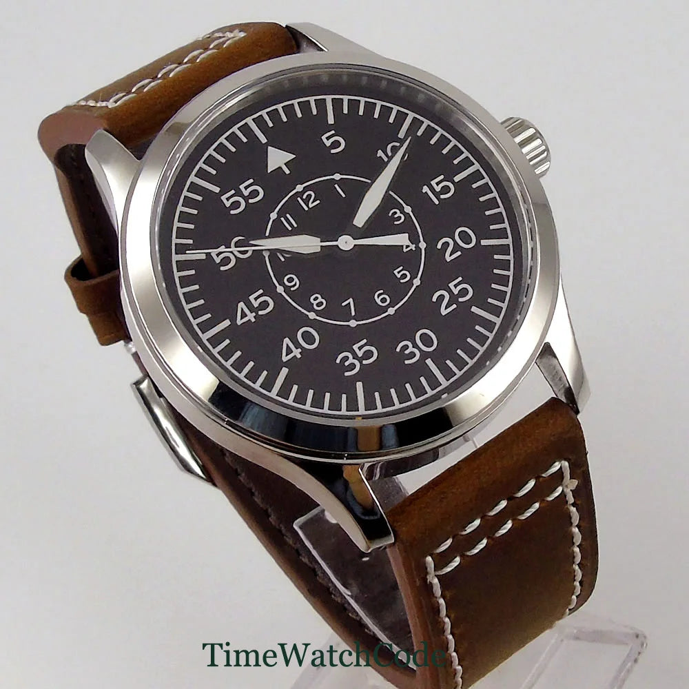 Aviator Men's Automatic Watch Pilot 42mm Sapphire Crystal Silver/PVD Case Miyota8215 NH35AA Movement Luminous Black Dial