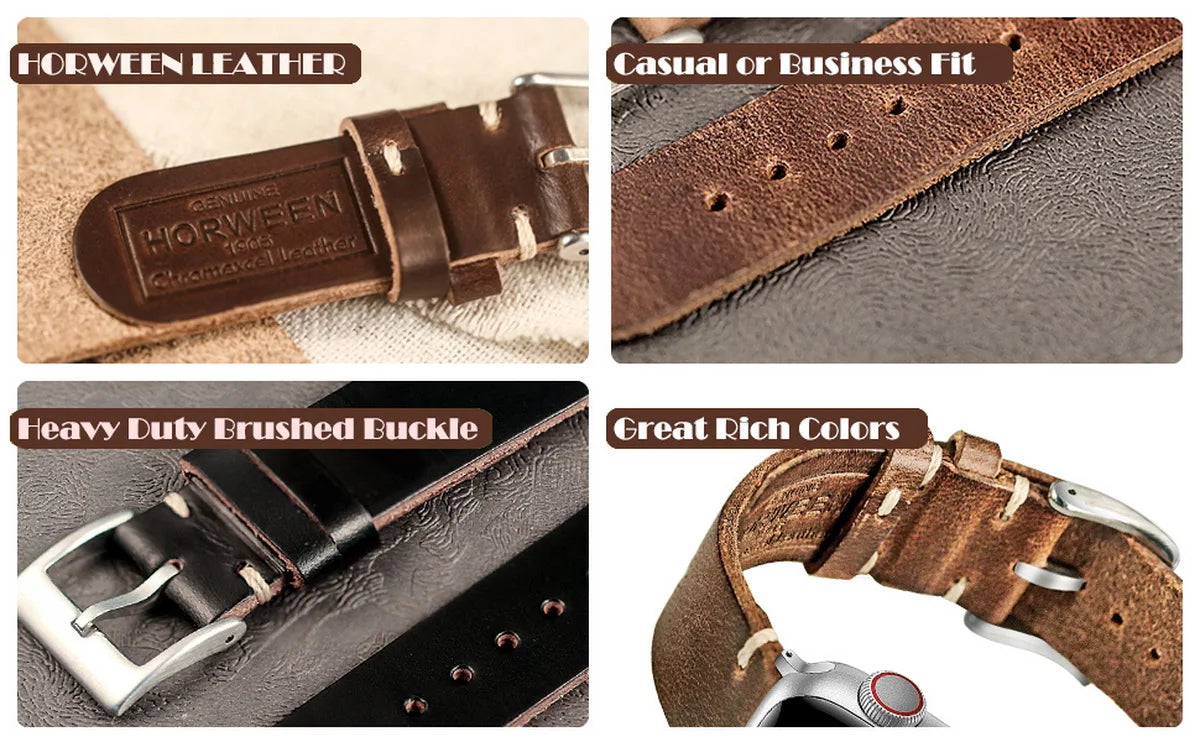 100% Genuine Leather Watch Bands With Quick Release Horween CXL Cowhide Vintage Wrist Strap For Men 22mm18mm19mm20mm