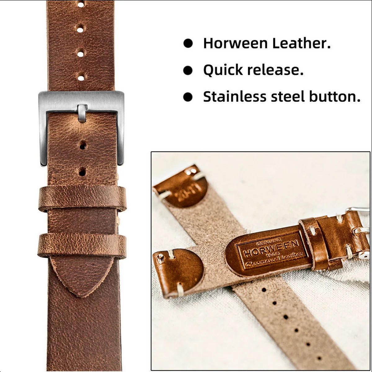 100% Genuine Leather Watch Bands With Quick Release Horween CXL Cowhide Vintage Wrist Strap For Men 22mm18mm19mm20mm