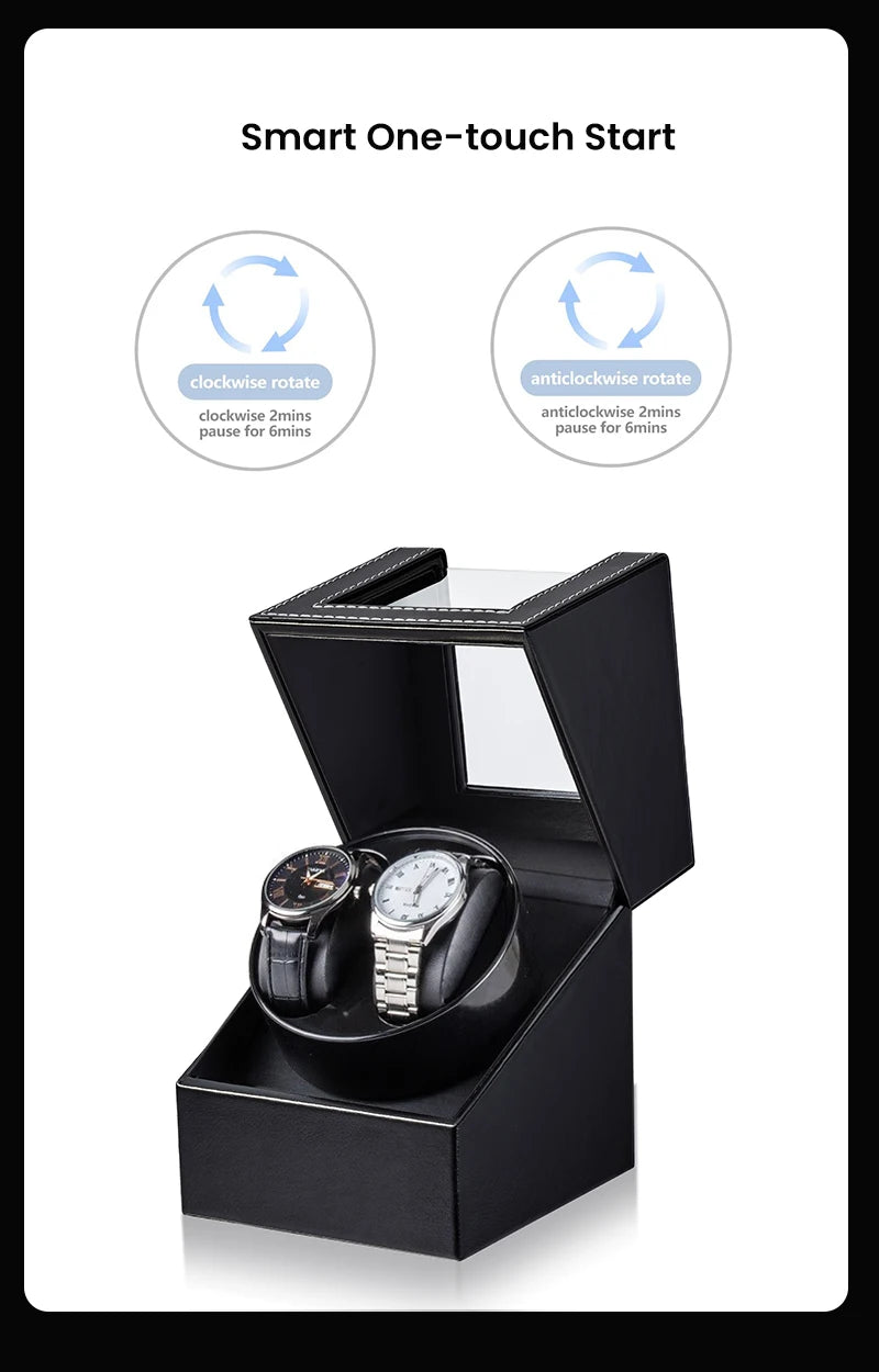 Double Watch Winder for Automatic Watches Automatic Watch Winder Leather Box 2 Slots Watch Winder for Men with Quiet Motor