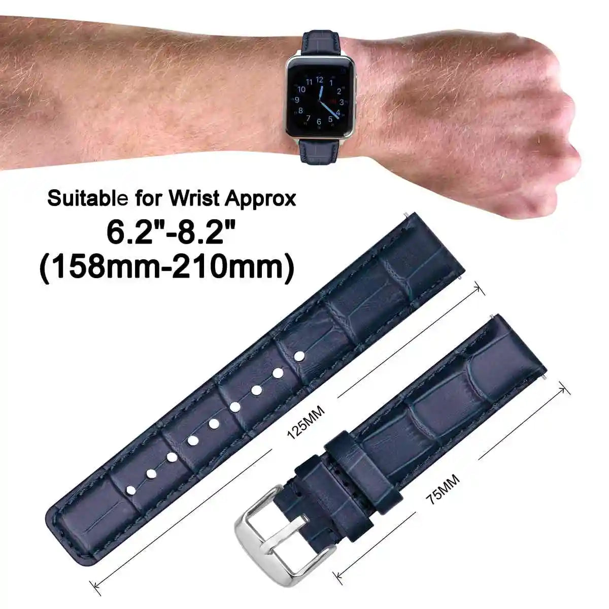 ANNEFIT Quick Release Leather Watch Bands 18mm 20mm 22mm 24mm Alligator Grain Calfskin Replacement Strap