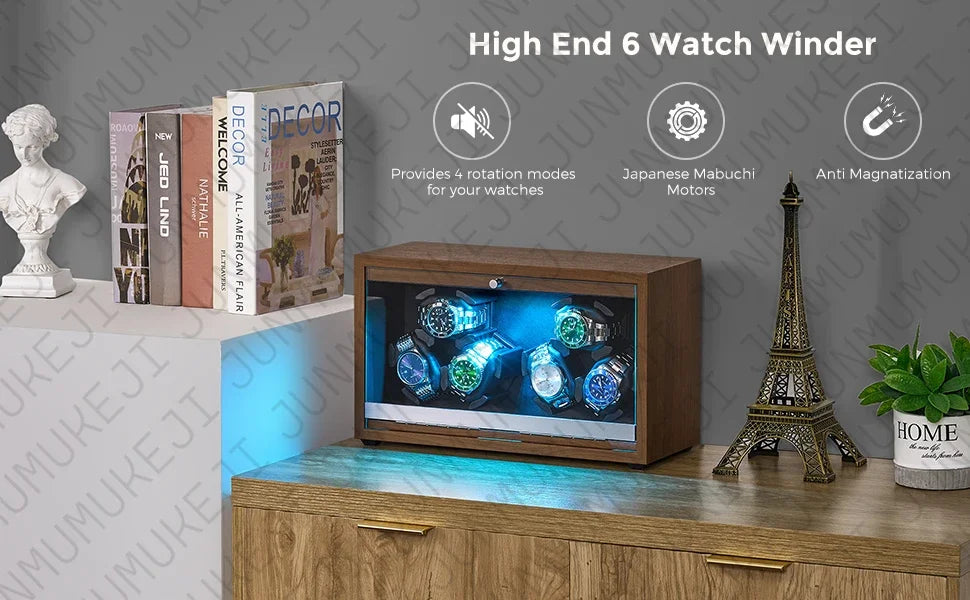 6 Slots Watch Winder for Automatic Watches Storage Box Automatic Winder Use USB Cable Mabuchi Mute Motro