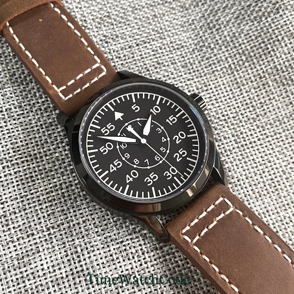 Aviator Men's Automatic Watch Pilot 42mm Sapphire Crystal Silver/PVD Case Miyota8215 NH35AA Movement Luminous Black Dial