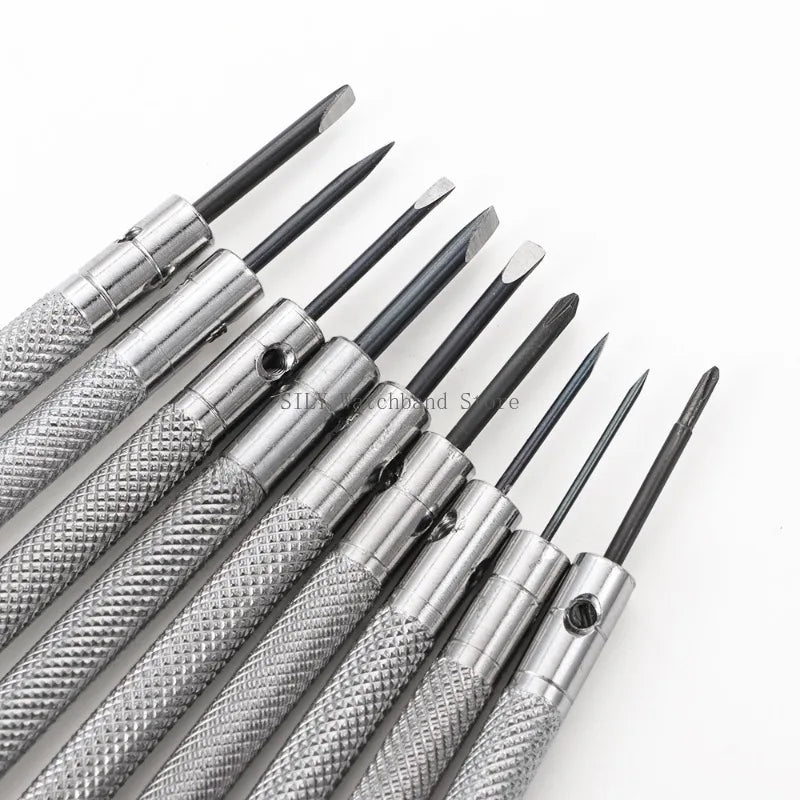 Watch Repair Tool Kit for Watchmaker Stainless Steel Precision Screwdriver Set 9pcs Watch Glasses Flat Blade Assort Slotted Tool