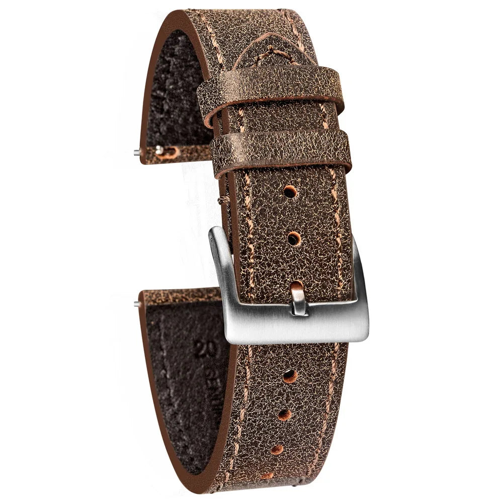 Hemsut Quick Release Leather Watch Bands Italian Mastrotto Brown Leather Watches Straps 18mm 20mm 22mm
