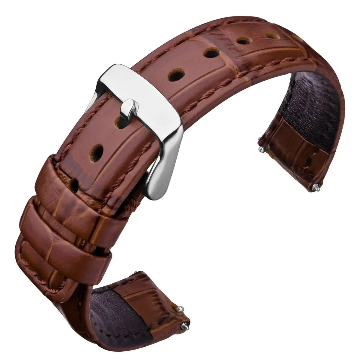 ANNEFIT Quick Release Leather Watch Bands 18mm 20mm 22mm 24mm Alligator Grain Calfskin Replacement Strap