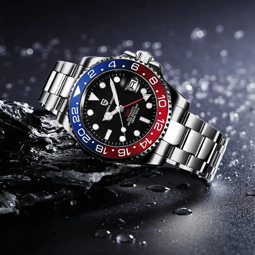 PAGANI DESIGN 2024 40MM New GMT Men Mechanical Watches NH34 AR Sapphire Automatic Watch 100M Waterproof Sports Watches for Men 