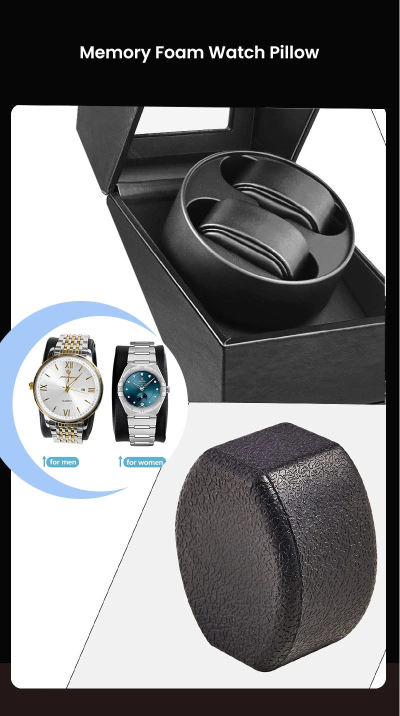 Double Watch Winder for Automatic Watches Automatic Watch Winder Leather Box 2 Slots Watch Winder for Men with Quiet Motor