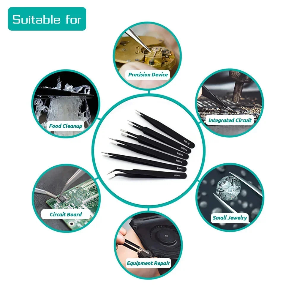 Watch Tweezers Tool ESD Anti-Static Steel Watches Repair Tool Maintenance Industrial Electronic Tweezer Watchmaker Magnifier