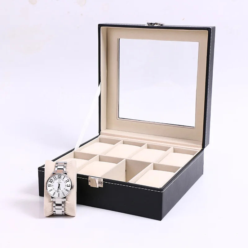 DELESYS 2/3/4/5/6/8/10/12 Slots PU Leather Watch Box Traditional Style Watch Storage Box Gift Watch Case With Lock