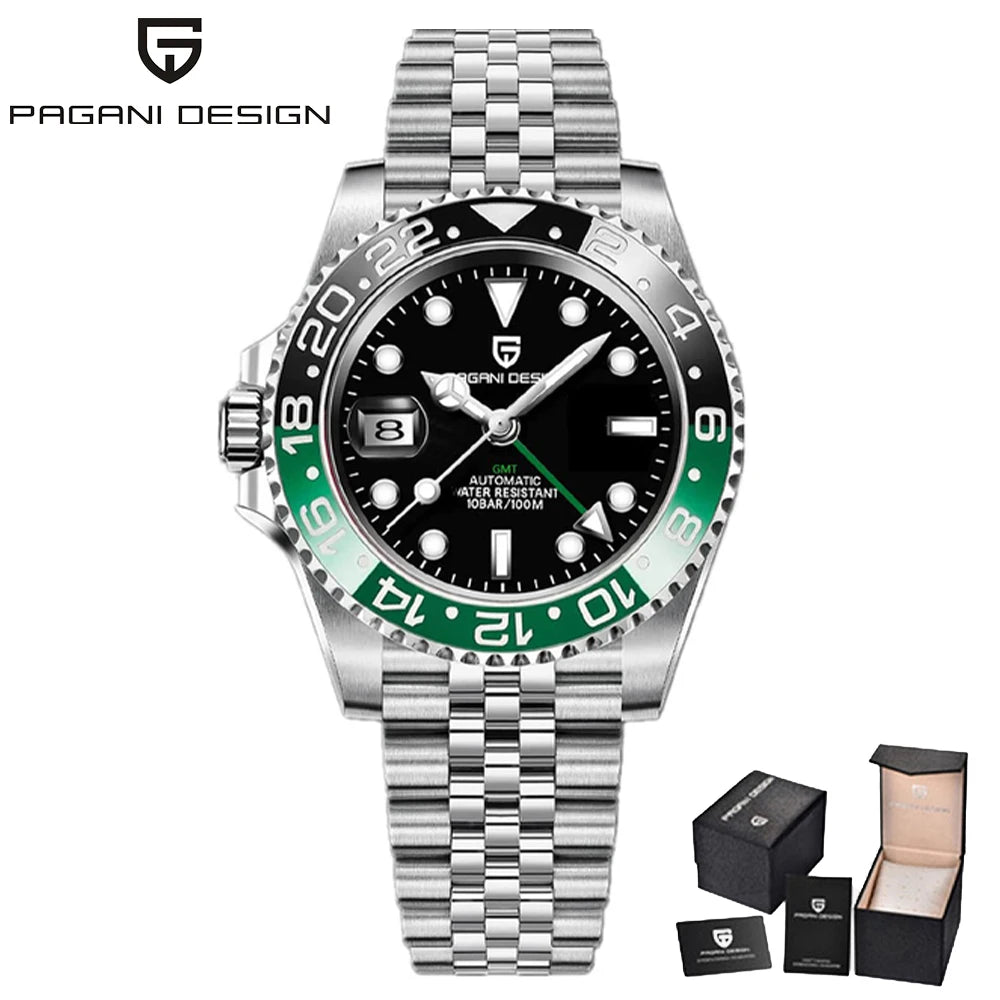 PAGANI DESIGN 2024 40MM New GMT Men Mechanical Watches NH34 AR Sapphire Automatic Watch 100M Waterproof Sports Watches for Men 