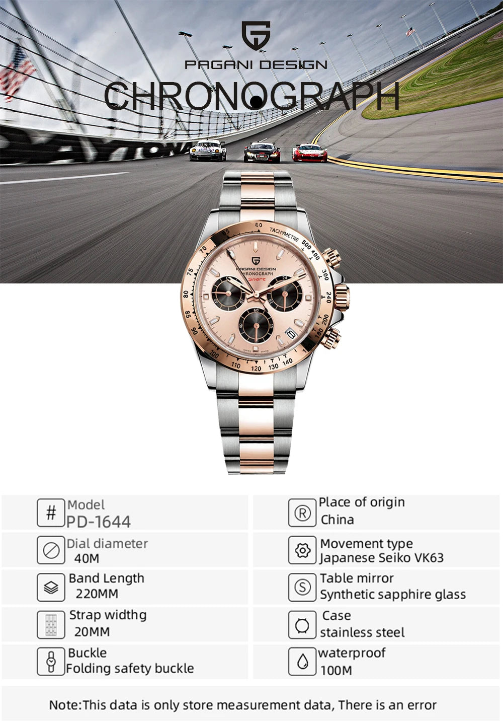 PAGANI DESIGN 2025 New Gold 1644 Men's Watches Top Brand Luxury Mens Quartz Wrist Watch Men Watch Men Sport Chronograph+Gift Box