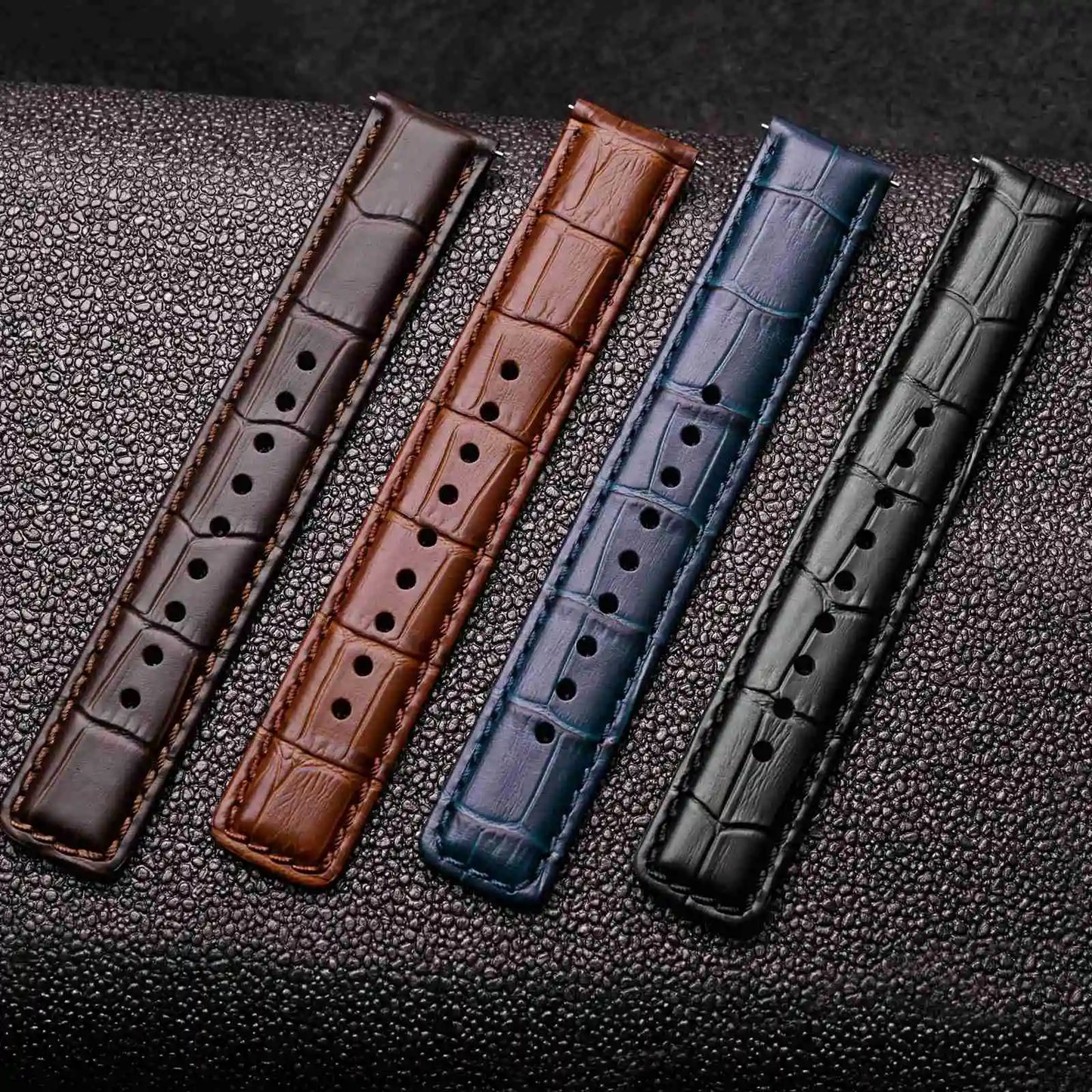 ANNEFIT Quick Release Leather Watch Bands 18mm 20mm 22mm 24mm Alligator Grain Calfskin Replacement Strap