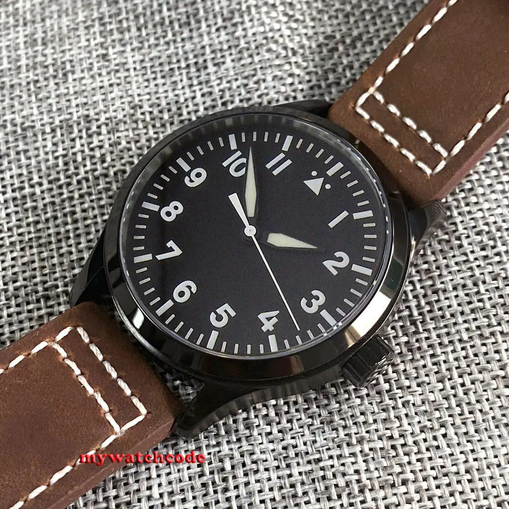 Aviator Men's Automatic Watch Pilot 42mm Sapphire Crystal Silver/PVD Case Miyota8215 NH35AA Movement Luminous Black Dial