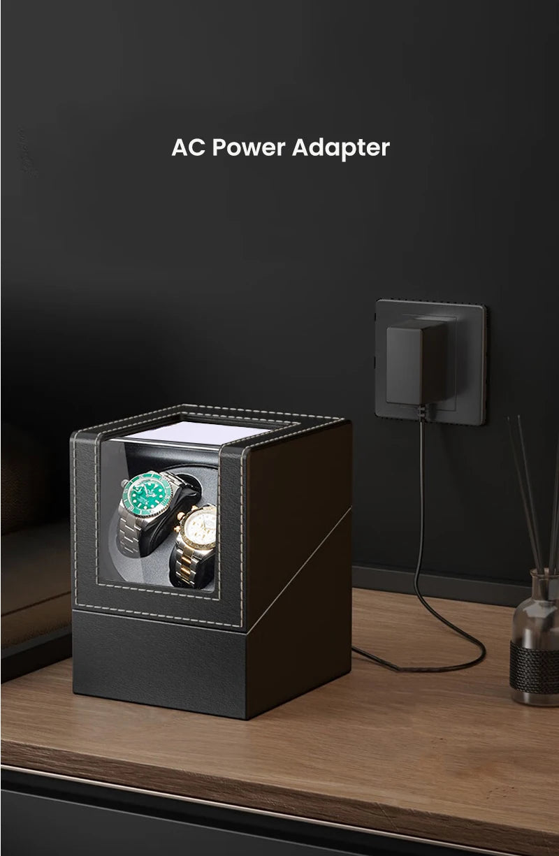 Double Watch Winder for Automatic Watches Automatic Watch Winder Leather Box 2 Slots Watch Winder for Men with Quiet Motor