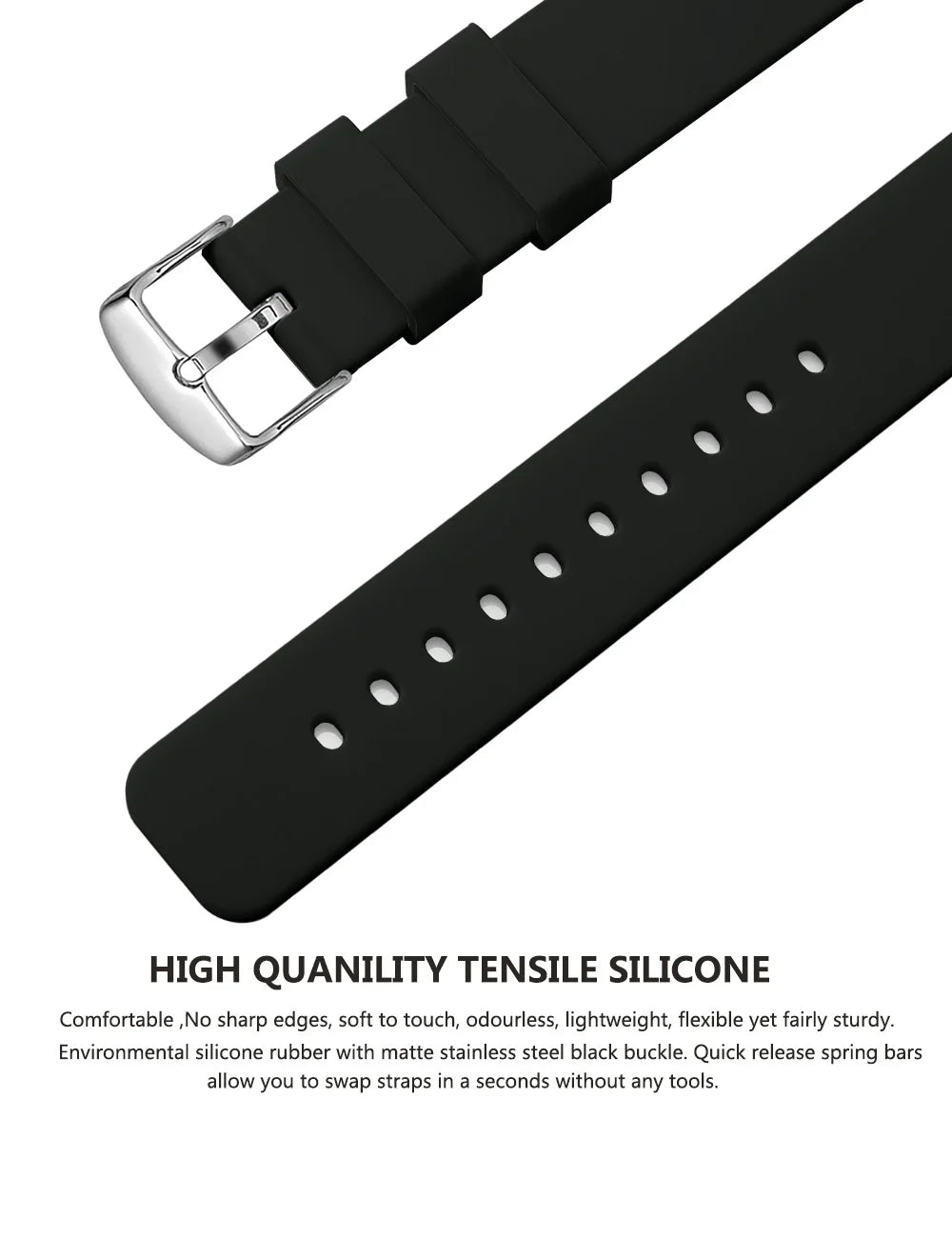 Silicone Watch Bands 14/16/18/19/20/21/22/24 mm Soft Quick Release Rubber Watch Bands Samsung Galaxy, Garmin Huawei Watch Straps