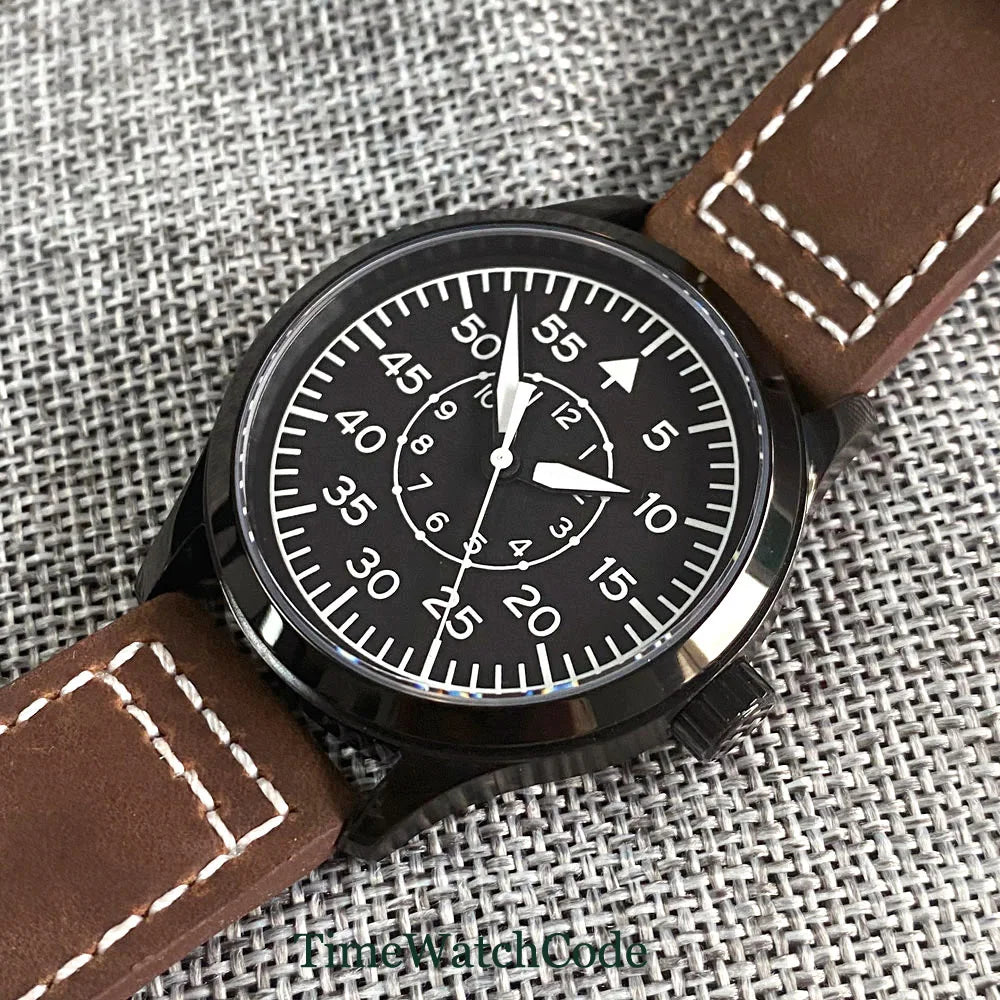 Aviator Men's Automatic Watch Pilot 42mm Sapphire Crystal Silver/PVD Case Miyota8215 NH35AA Movement Luminous Black Dial