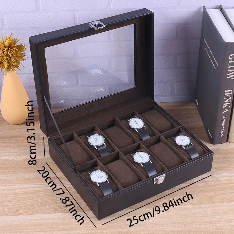 DELESYS 2/3/4/5/6/8/10/12 Slots PU Leather Watch Box Traditional Style Watch Storage Box Gift Watch Case With Lock