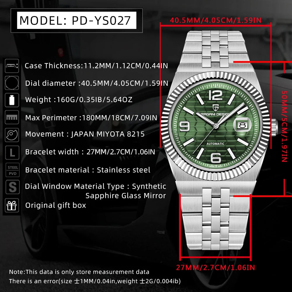 2025 New PAGANI DESIGN Luxury Men's Automatic Watch Stainless Steel Mechanical Waterproof Wrist Watch for Men Sapphire Glass