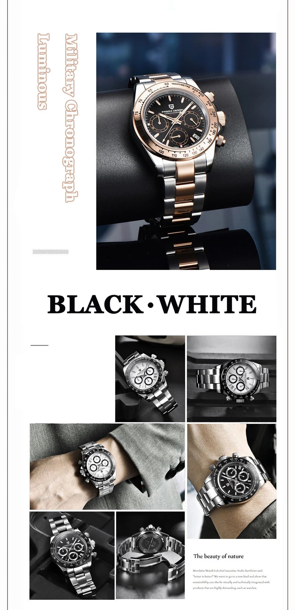 PAGANI DESIGN 2025 New Gold 1644 Men's Watches Top Brand Luxury Mens Quartz Wrist Watch Men Watch Men Sport Chronograph+Gift Box