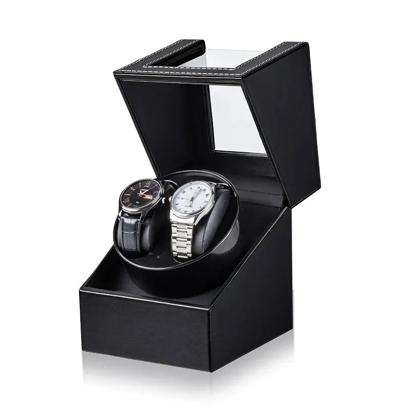 Double Watch Winder for Automatic Watches Automatic Watch Winder Leather Box 2 Slots Watch Winder for Men with Quiet Motor