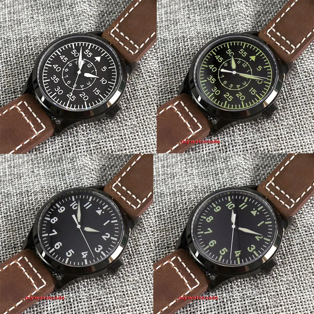 Aviator Men's Automatic Watch Pilot 42mm Sapphire Crystal Silver/PVD Case Miyota8215 NH35AA Movement Luminous Black Dial