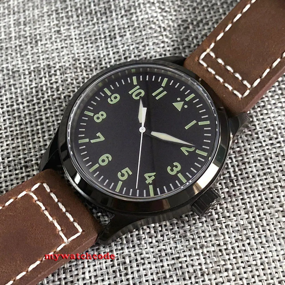Aviator Men's Automatic Watch Pilot 42mm Sapphire Crystal Silver/PVD Case Miyota8215 NH35AA Movement Luminous Black Dial