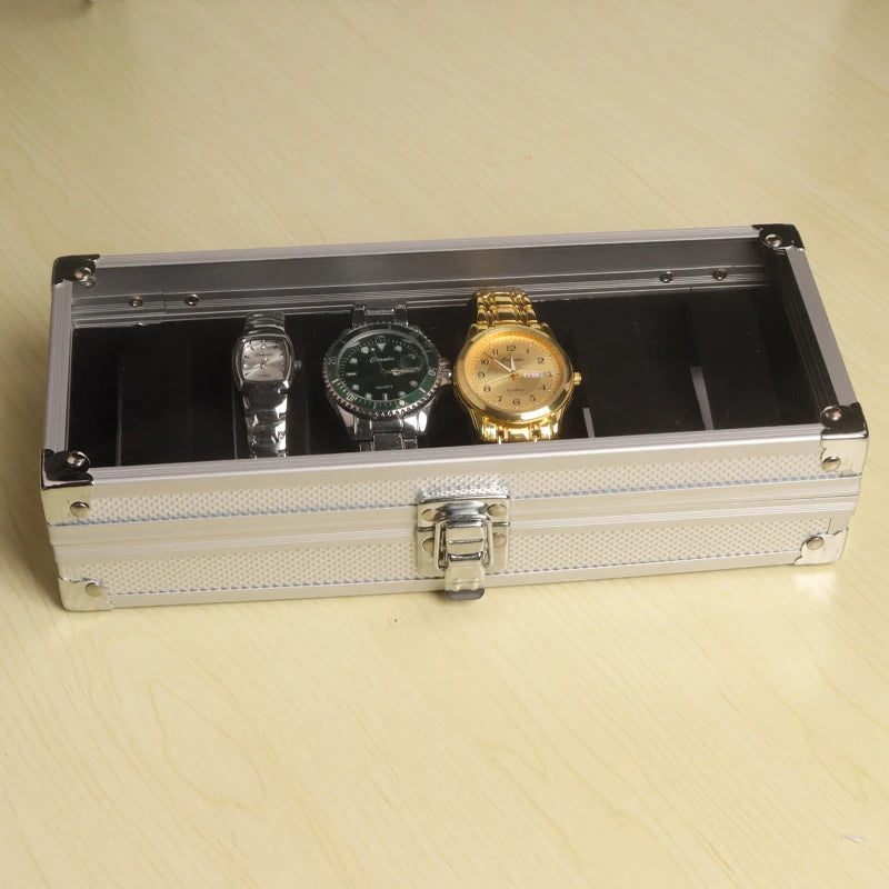 Useful Aluminium Watches Box 12 Grid Slots Jewelry Watches Display Storage Box Square Case Suede Inside Rectangle Watch Holder