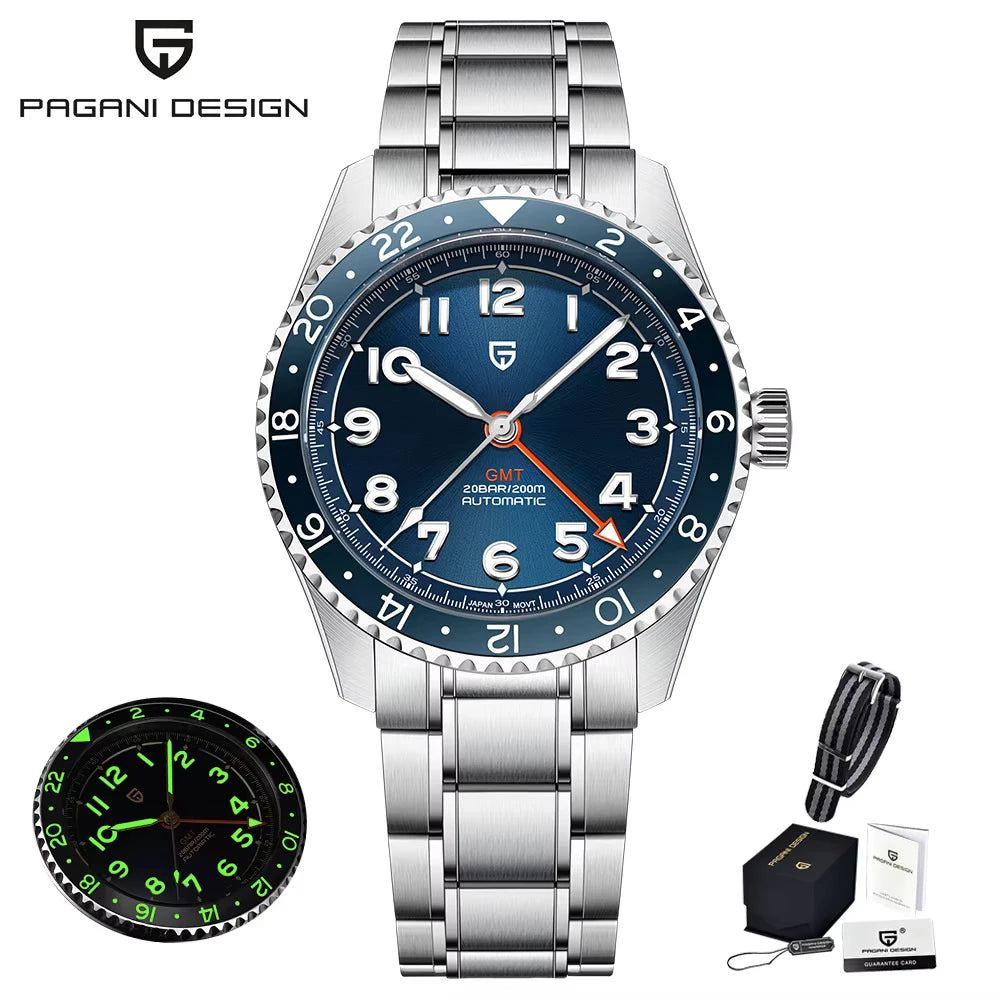 2025 New PAGANI DESIGN NH34 GMT Men's Automatic Mechanical Watch Stainless Steel Sapphire 20Bar Diving reloj hombre PD1784