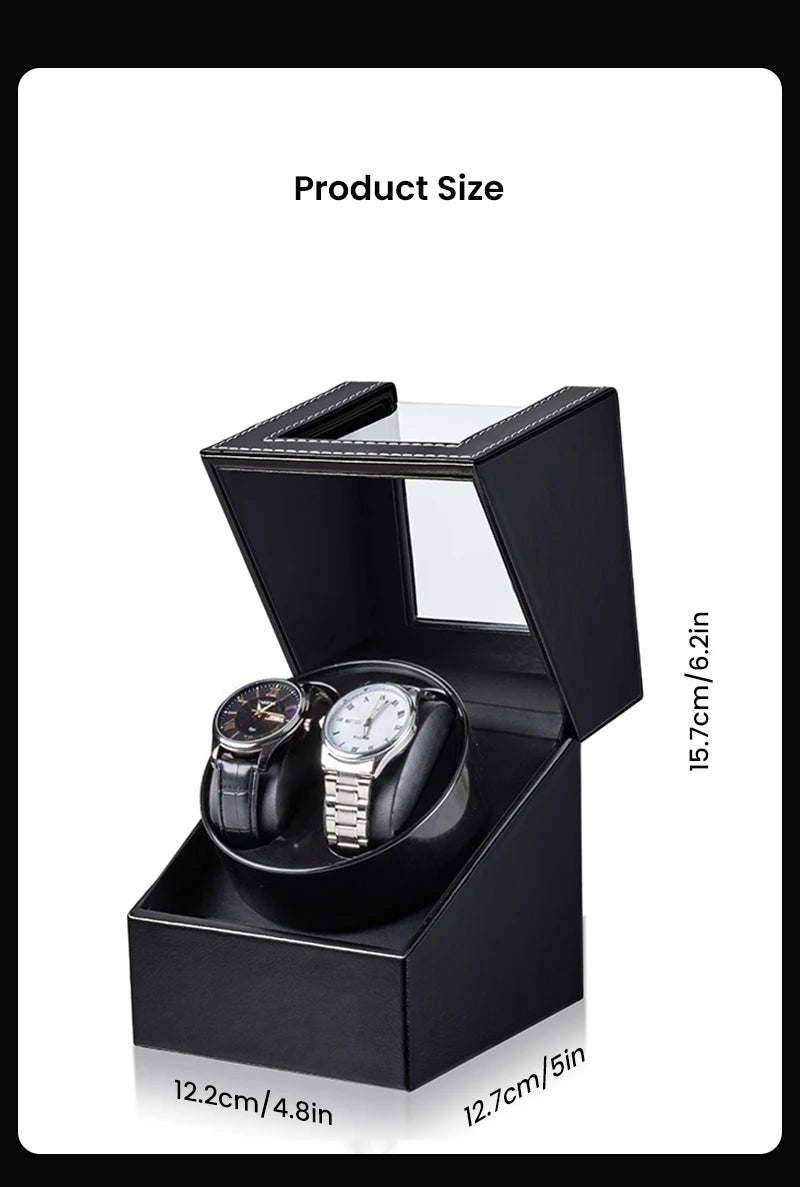 Double Watch Winder for Automatic Watches Automatic Watch Winder Leather Box 2 Slots Watch Winder for Men with Quiet Motor