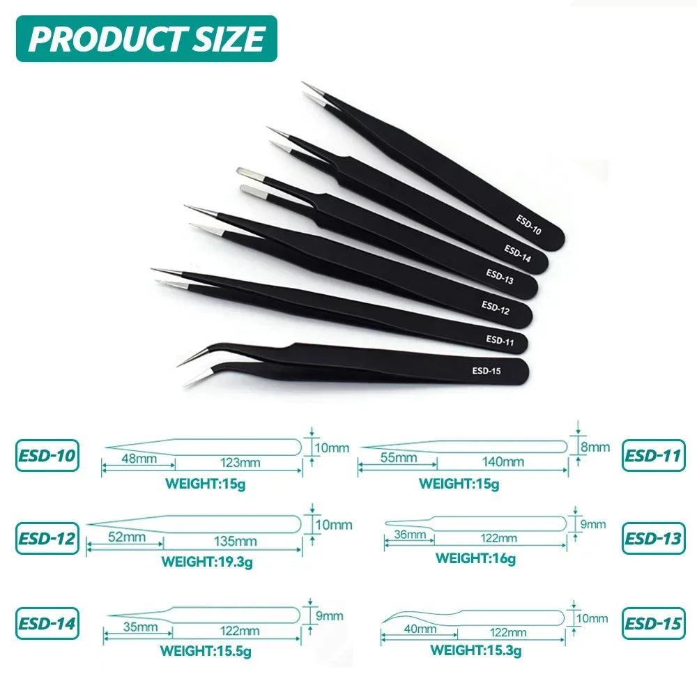 Watch Tweezers Tool ESD Anti-Static Steel Watches Repair Tool Maintenance Industrial Electronic Tweezer Watchmaker Magnifier