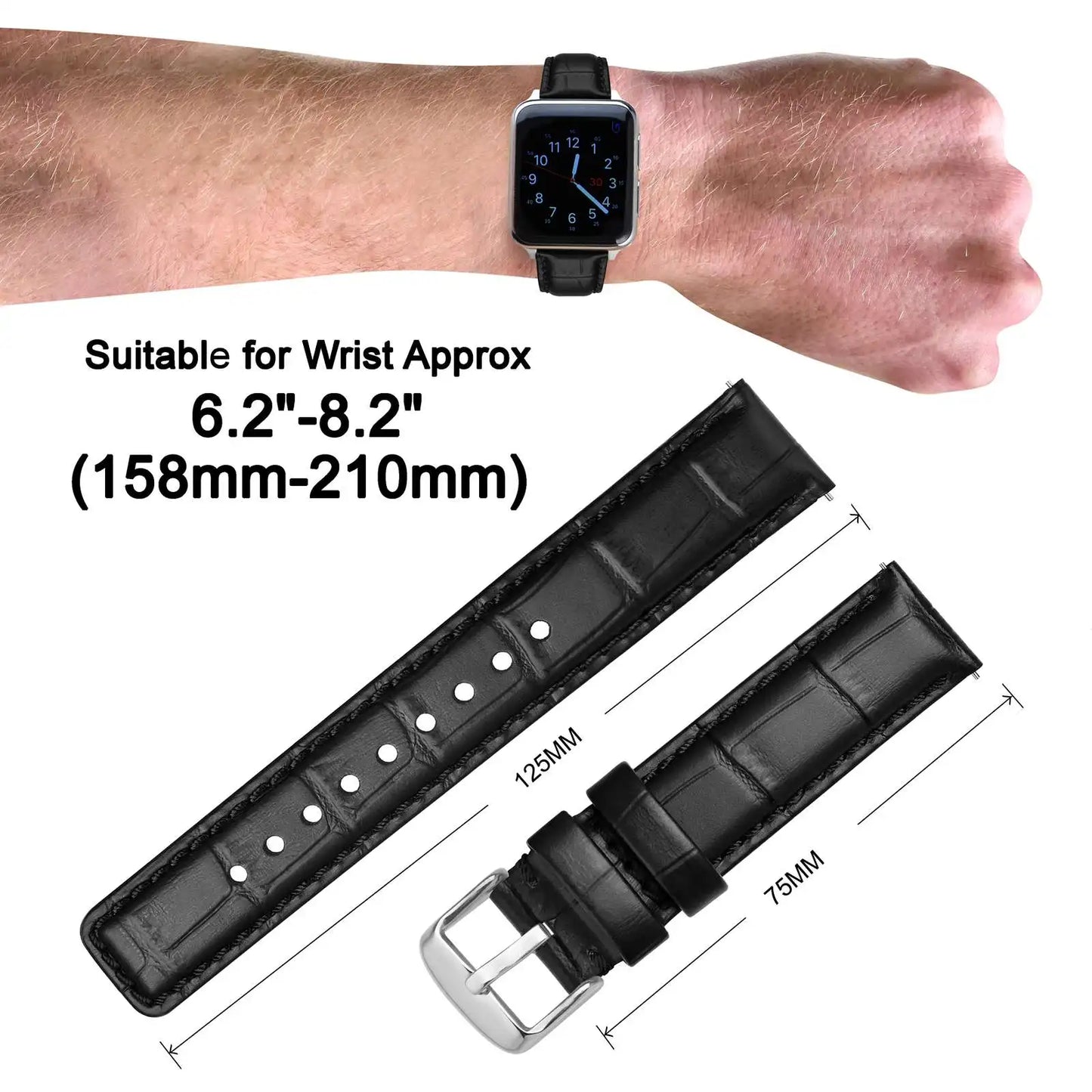 ANNEFIT Quick Release Leather Watch Bands 18mm 20mm 22mm 24mm Alligator Grain Calfskin Replacement Strap