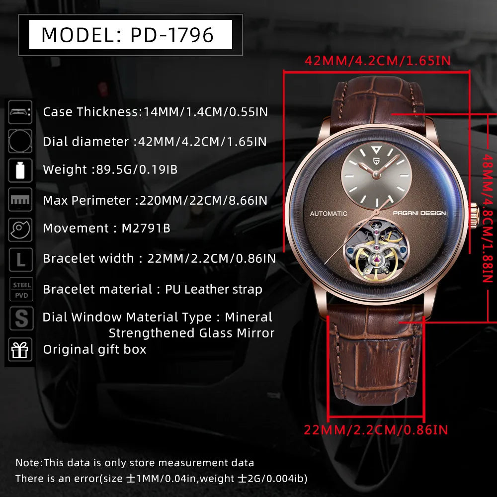 PAGANI DESIGN 2025 New Mechanical Tourbillon Men's watches 42mm Dial Luminous Luxury Watch 100M Waterproof Automatic Man watch