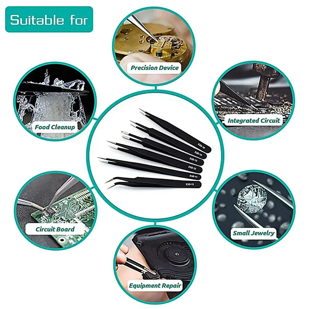 Watch Tweezers Tool ESD Anti-Static Steel Watches Repair Tool Maintenance Industrial Electronic Tweezer Watchmaker Magnifier