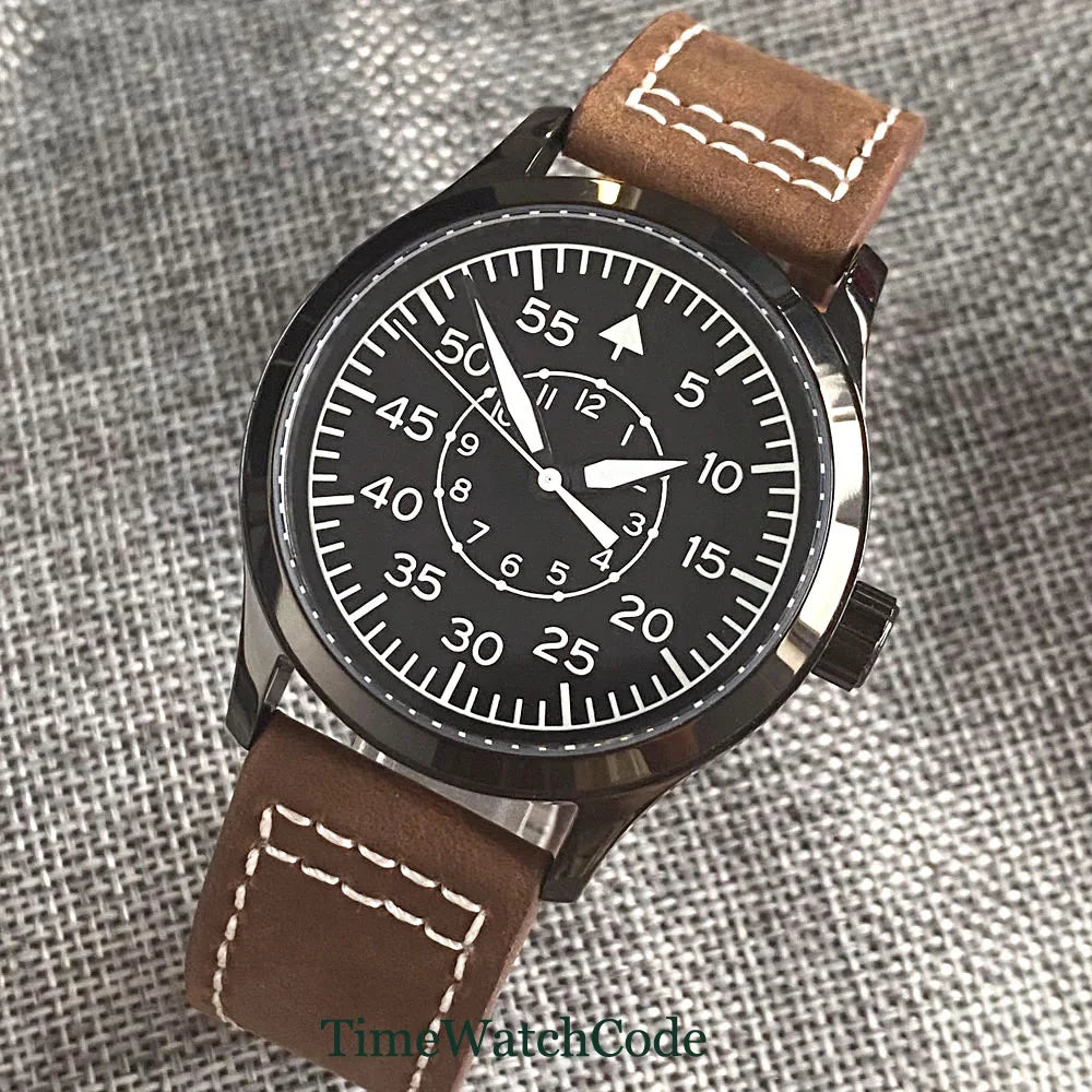 Aviator Men's Automatic Watch Pilot 42mm Sapphire Crystal Silver/PVD Case Miyota8215 NH35AA Movement Luminous Black Dial