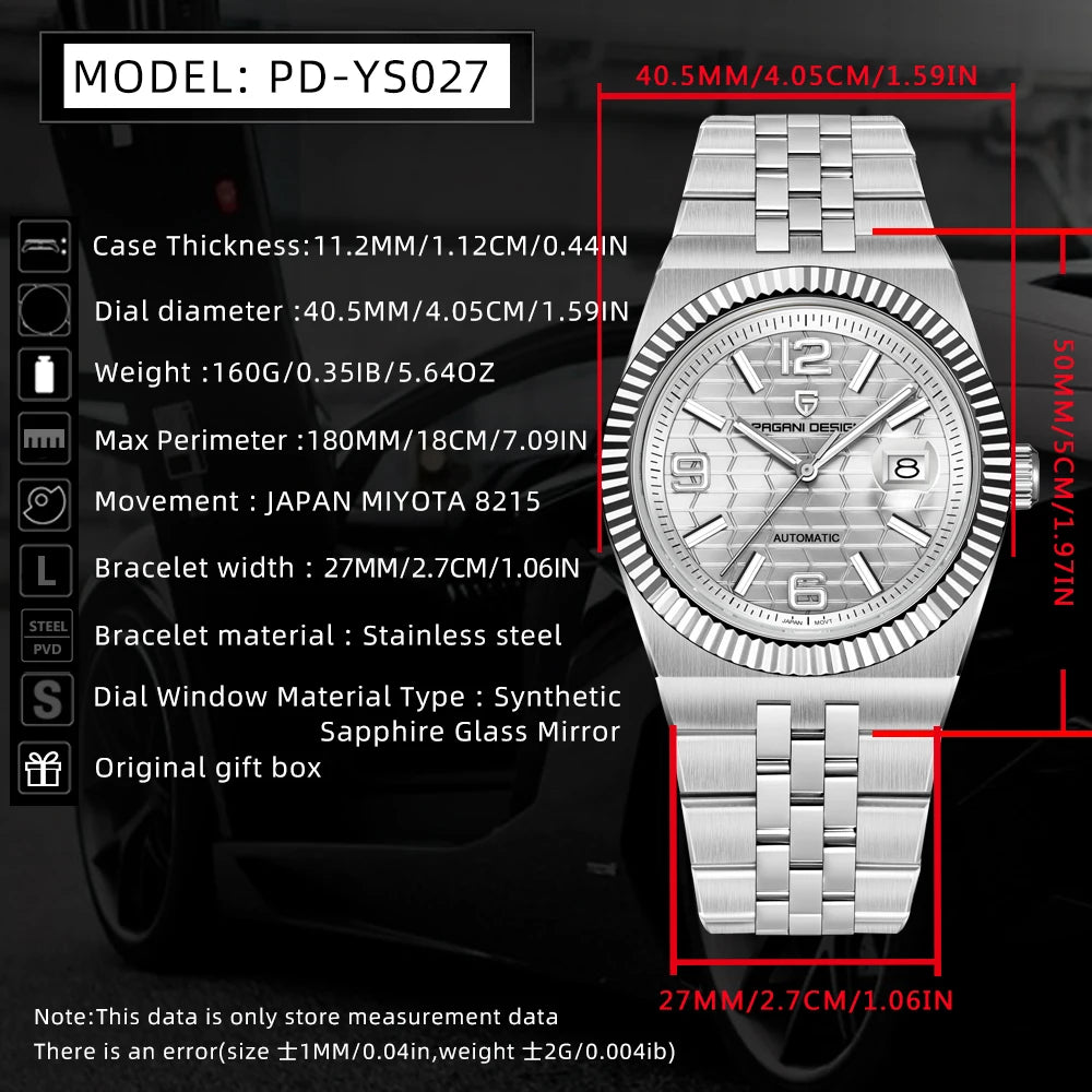 2025 New PAGANI DESIGN Luxury Men's Automatic Watch Stainless Steel Mechanical Waterproof Wrist Watch for Men Sapphire Glass