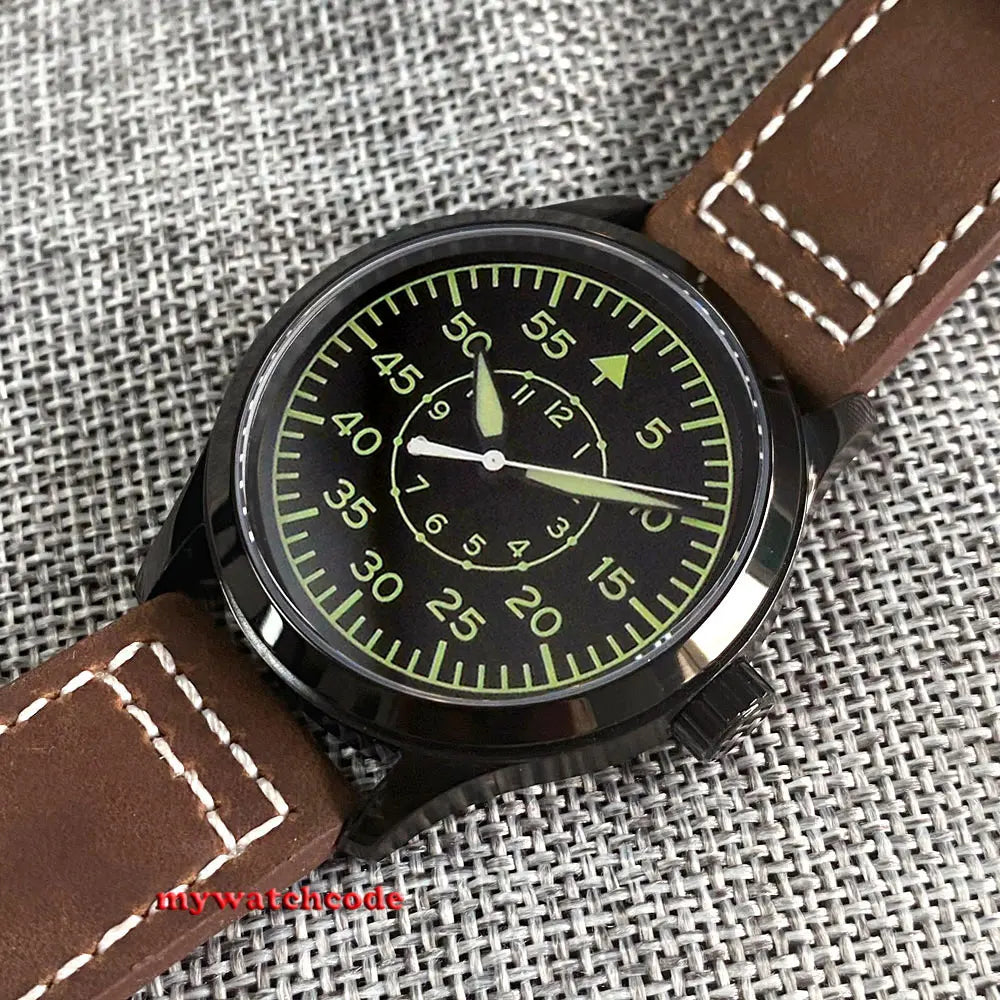 Aviator Men's Automatic Watch Pilot 42mm Sapphire Crystal Silver/PVD Case Miyota8215 NH35AA Movement Luminous Black Dial