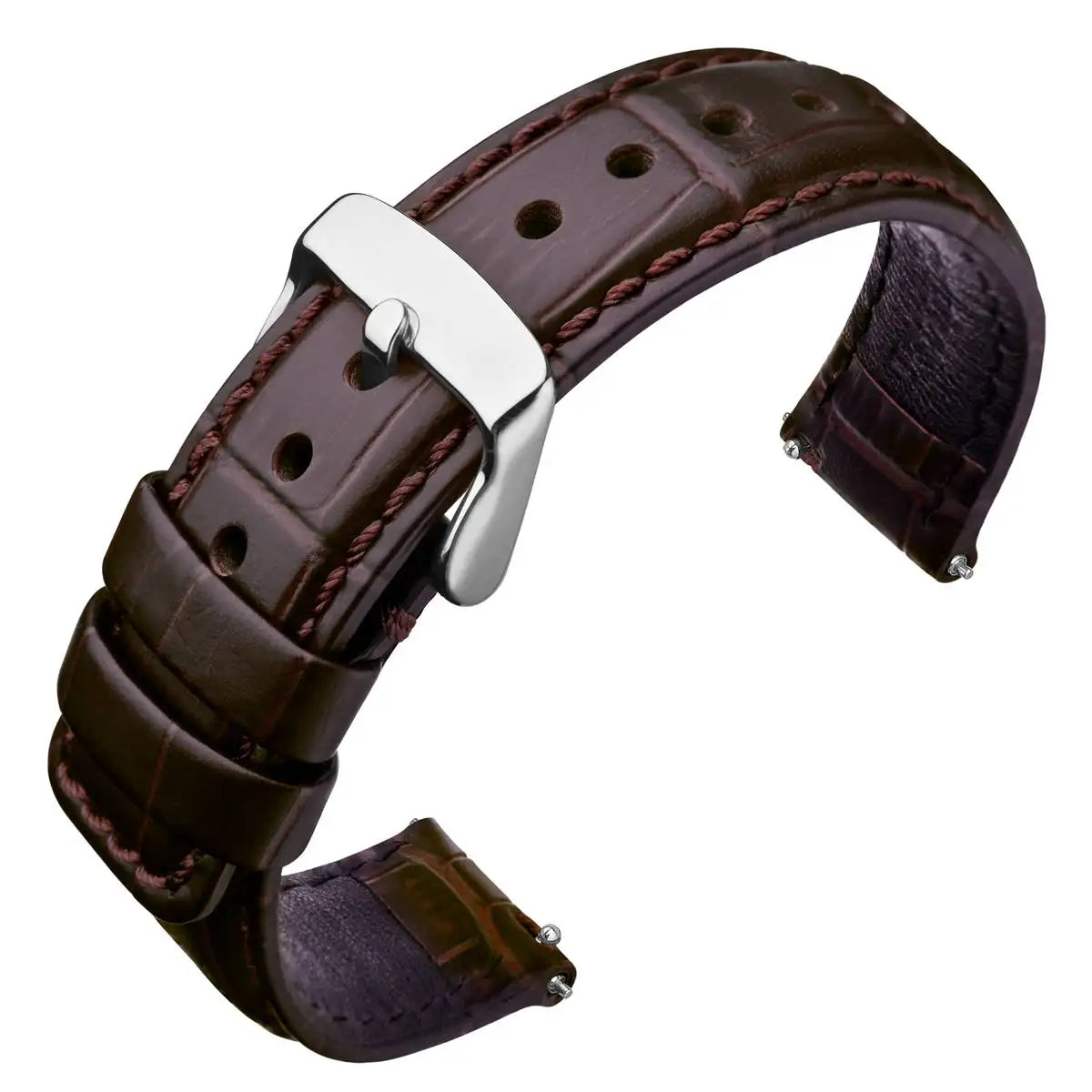 ANNEFIT Quick Release Leather Watch Bands 18mm 20mm 22mm 24mm Alligator Grain Calfskin Replacement Strap