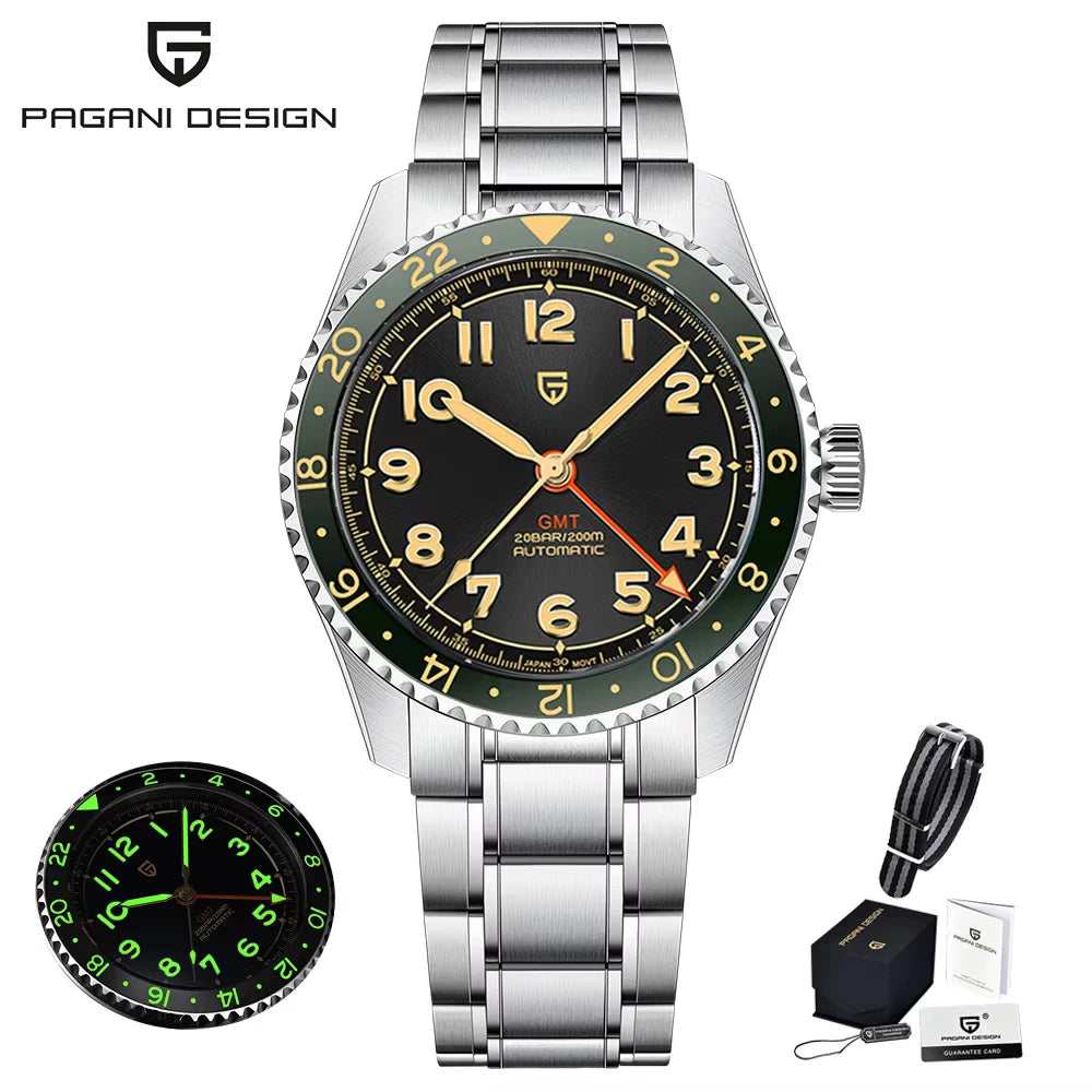 2025 New PAGANI DESIGN NH34 GMT Men's Automatic Mechanical Watch Stainless Steel Sapphire 20Bar Diving reloj hombre PD1784